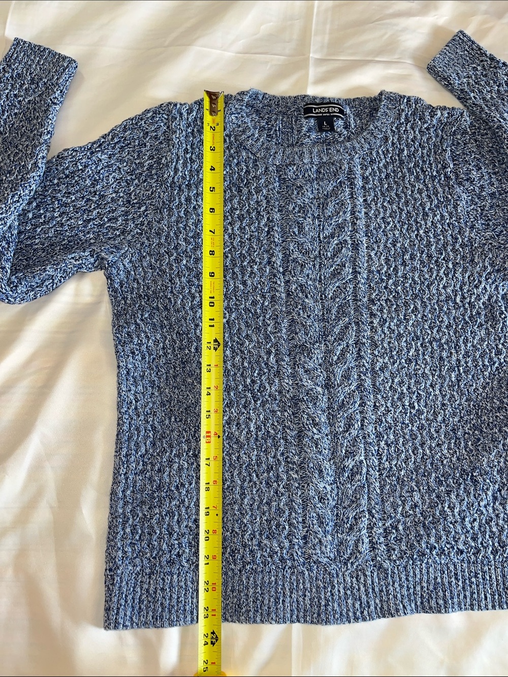 Lands' End Women’s Blue Marled Cotton Crewneck Sweater L - Picture 6 of 8